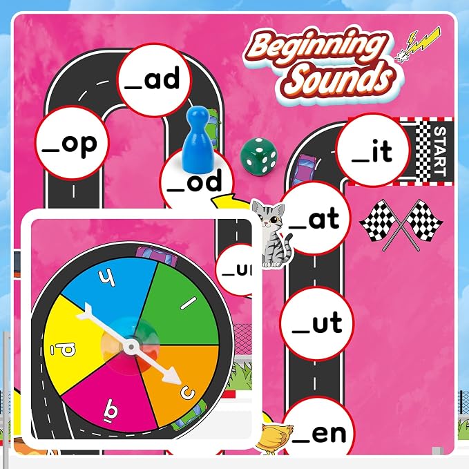 Broytain Phonics Board Games for Kids,Educational Learning CVC and CVCC Board Games for Boys and Girls,Reading and Spelling Word Games Ages 4 5 6,Classroom Travel Indoor Outdoor Family Games