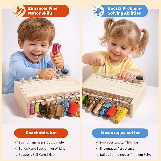 INIFEIDALA Montessori Toys for 3 4 5 6 Year Old Birthday Gift | Screwdriver Board Set,Lock and Key Toy,Fine Motor Skills,STEM Toys,Educational Learning Sensory Activities