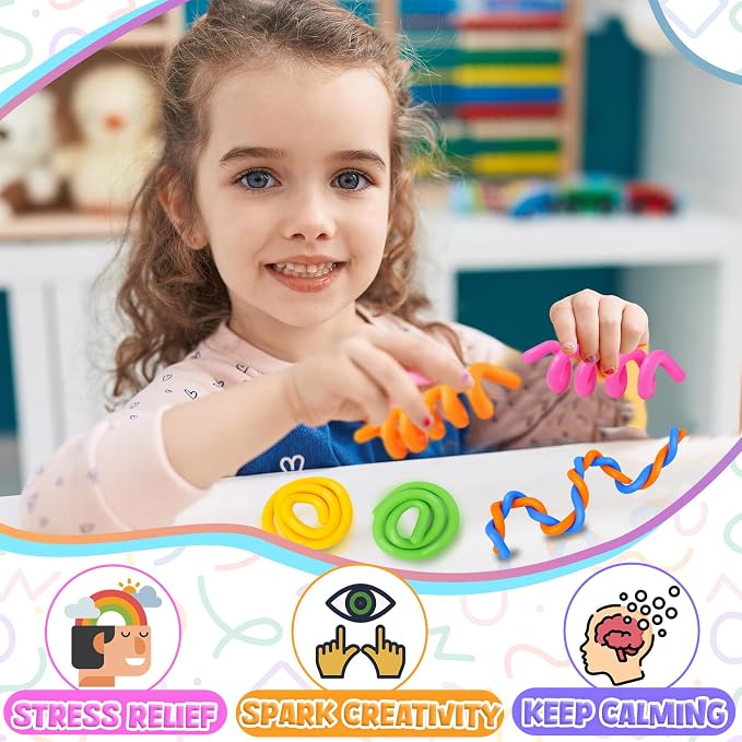 Fidget Toys Sensory Sticks for Kids: 12 Pack Sensory Toys for Kids with Autism Calming - Quiet Fidgets for Classroom Must Have - Creative Party Favors Gifts Travel Essentials