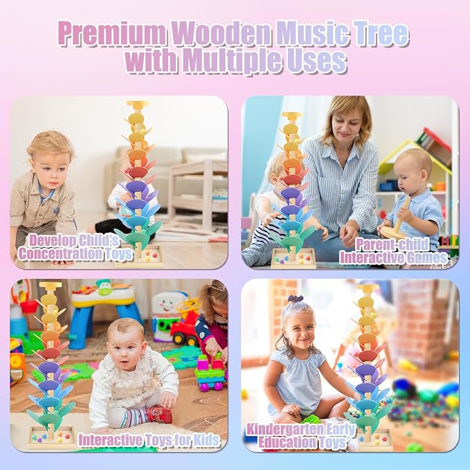 Wooden Marble Run Music Tree Montessori Toys Marble Ball Run for Kids 3-5 | Wood Ball Drop Toys for 4-8 8-12 Color Sorting Learning Game Boys and Girls Birthday Holiday Gift