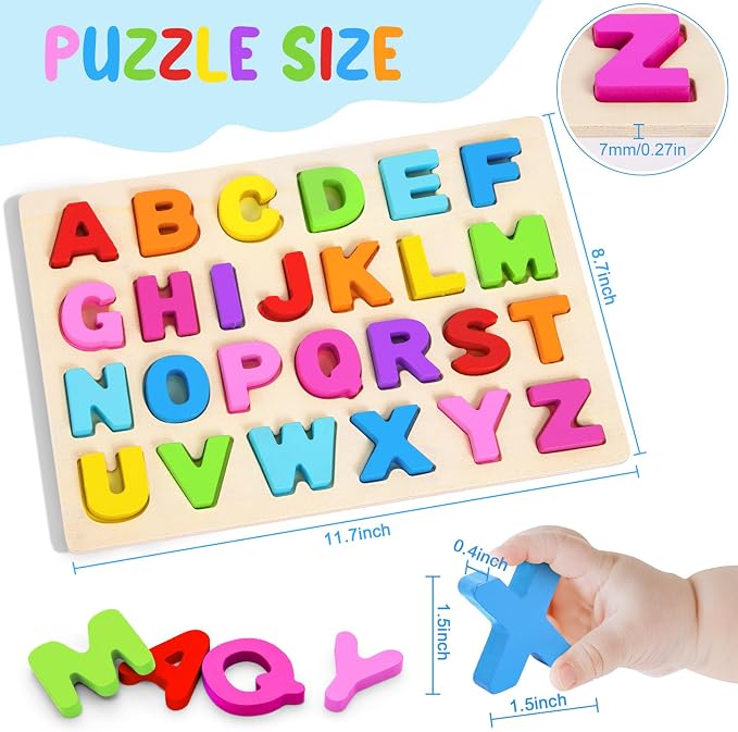 Attmu Alphabet Puzzles Wooden Puzzles for Toddlers Toy | Shape ABC Puzzle Alphabet Learning Toys Preschool Educational Toys Gift for Girls Boys