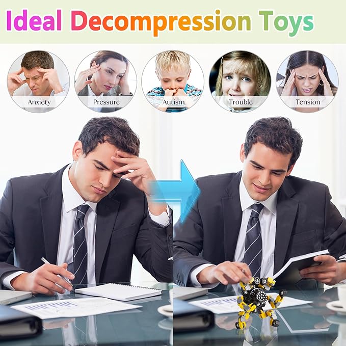 Stocking Stuffers Gifts for Grandkids Transformable Fidget Spinners for Kids and Adults Stress Relief Sensory Fidget Toys for Boys Age 8-13 Teen Girls Kids Toys2 Pcs
