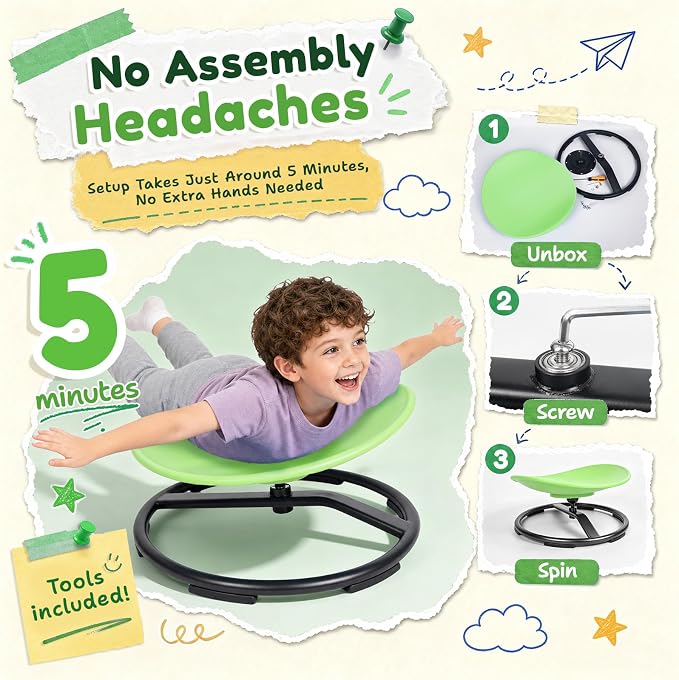 Pterying 21" L × 19" W Large Size Spinning Chair for Autistic Kids, Ages 3+ | Autism Sensory Products, Sensory Toys Gifts for Kids with Autism & ADHD, Training Body Coordination, Light Green