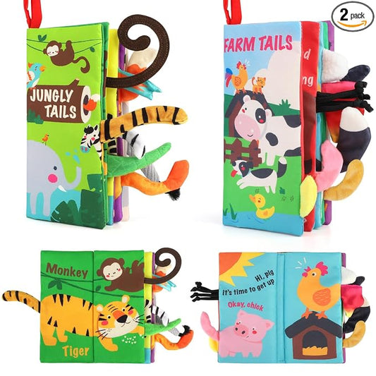 beiens Baby Book Toys, 2PCS Touch and Feel Soft Sensory Crinkle Books | Baby Toys 0-3-6-12-18 Months, Cloth Infant Newborn Toys for Tummy Time, Stroller Car Seat Toys, Baby Boy Girl Shower Gifts