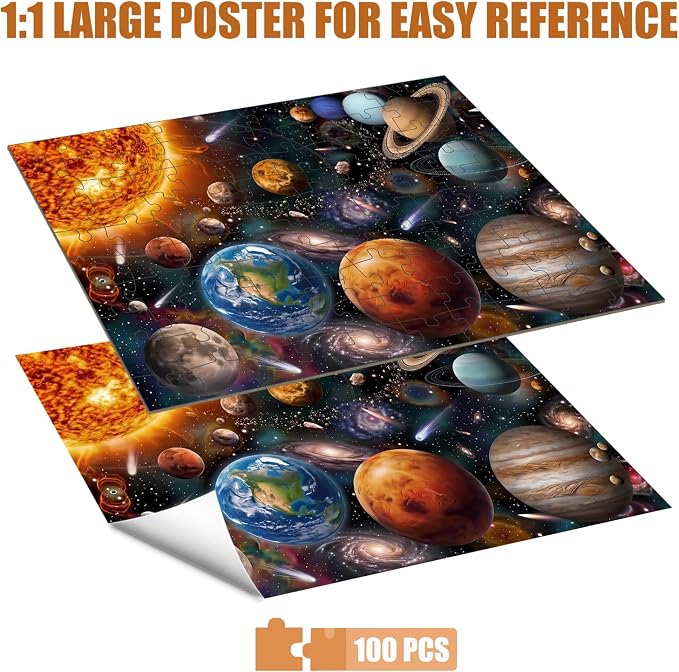 100 Piece Puzzles for Kids, Adults & Seniors, Educational Solar System Planets Jigsaw Puzzles for Kids Ages 4-6 5-8, Space Learning Toy Gifts for Boys and Girls - Every Piece is Unique
