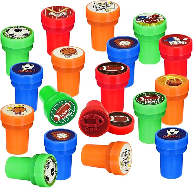Cinrobiye 24 Pcs Sports Themed Stampers for Kids，Pre-Inked Football Basketball Baseball Soccer Stamps for Birthday Party Favors Classroom Rewards Goodie Bag Fillers Sports Party Supplies