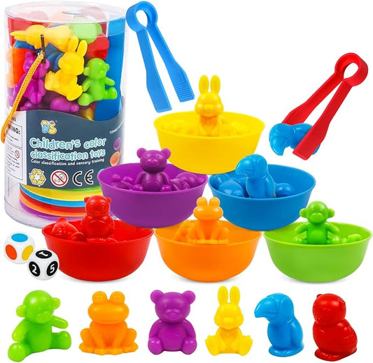 Counting Animal Matching Games Color Sorting Toys with Bowls Preschool Learning Activities for Math Educational Sensory Training Montessori Toy Easter Gifts for Toddlers Kids Boys Girls Ages 3 4 5 6