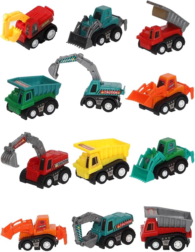Small Construction Vehicles Toy Cars for Toddlers 1-3, Mini Pull Back Cars Trucks for Toddlers 2-4, Birthday Party Favors Kids 3-5, Goodie Bag Stuffers Boy Potty Training Prizes Sensory Bin Toys (12)