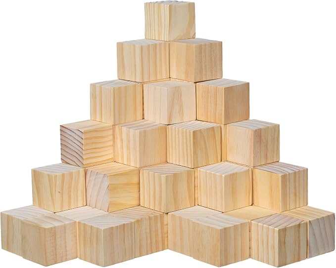 Ninekong 60 Pack Unfinished Wood Blocks 2 Inch - Solid Pine Wooden Cubes for Crafts, Sanded Smooth Natural Wood Squares for Painting, DIY Projects, Puzzle Making & Home Decor