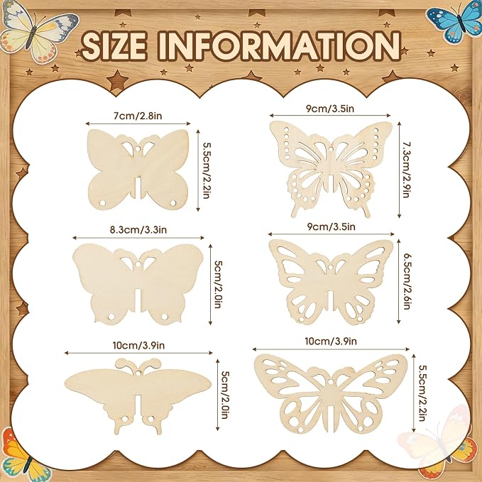 Leinuosen 30 Pcs Wind Chime Kit Make Your Own Butterfly Windchimes for Kids | Butterfly Crafts Decorative DIY Coloring Wooden Crafts for Spring Summer Party Art Activities Garden Home Patio Decorations