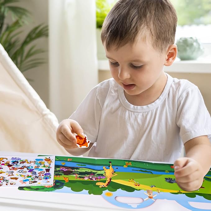 ASTARON Reusable Puffy Sticker Book,Animals Jelly Stickers Educational Toy | 88 pcs Reusable Sticker,Waterproof Jelly Stickers, Portable Travel Toys,Educational Sensory Learning Toy,Gift for Boy Girl