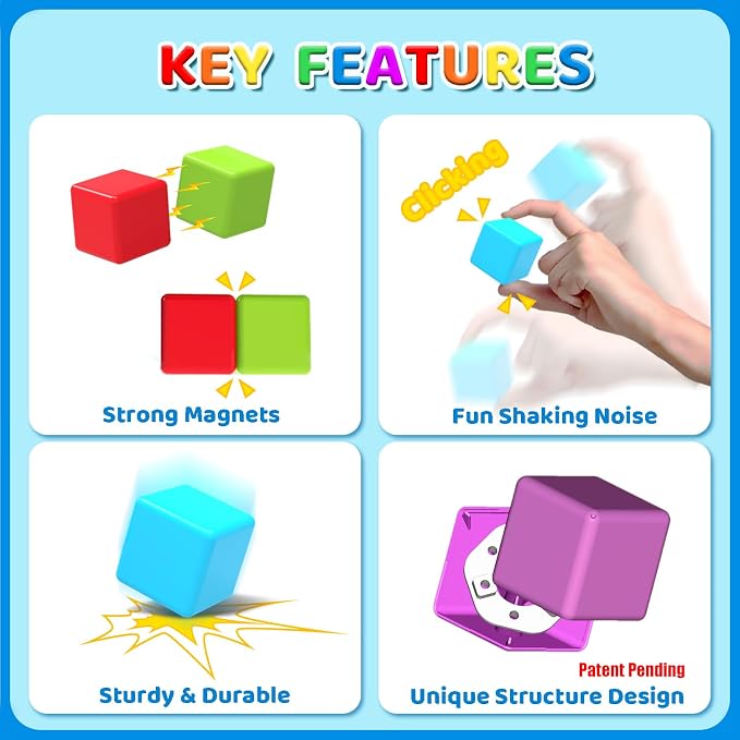 Magnetic Building Blocks, 1.65 inch Large Stacking Cubes for Toddlers 1-3 | Sensory & Montessori Toys for Boys & Girls 1 2 3 Years Old, Kids Travel Toys, Magnetic Cubes Birthday Gifts (36 PCS)