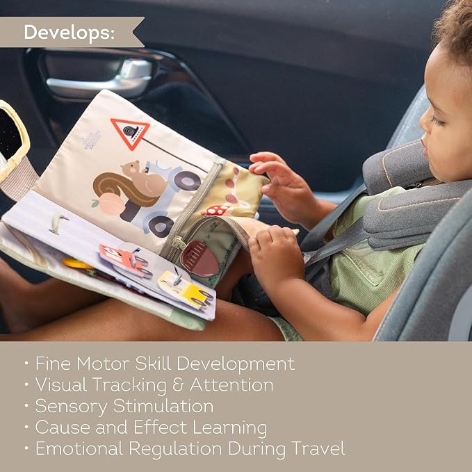 Taf Toys Car seat Toys Busy Book for Toddlers 1-3, Montessori Quiet Activity Books Travel Toy with 15 Activities - Montessori Toys Busy Board for baby - Boy Toys Girl Birthday Gift Travel activity car