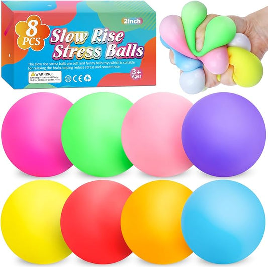 VISCOO 8 Pack Slow Rising Stress Ball,Stress Balls for Adults,Fidget Toys | Hand Therapy Sensory Squishy Ball for Stress Relief, Squishy Toys,Treasure Prize Box Toys for Kids Classroom