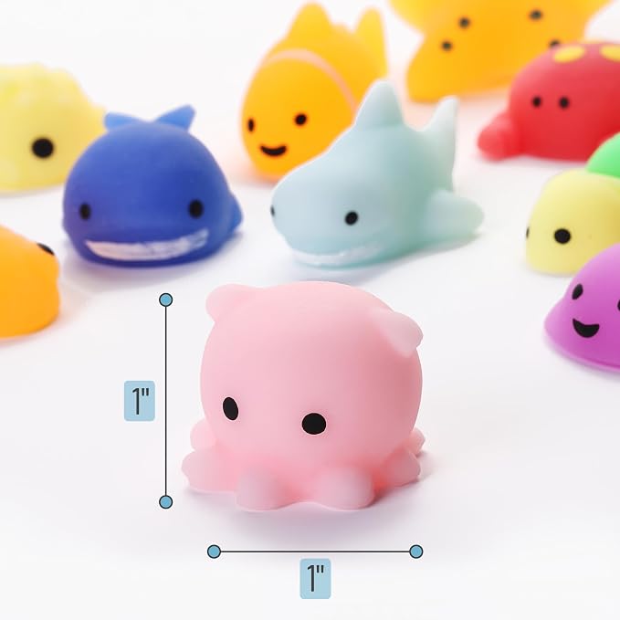 Mr. Pen- Sea Creature Squishy Toys, 12 Pack | Washable Twistable Stretchy Squishies, Soft Stress Relief Sensory Toys for Squeezing, Kids’ Gifts