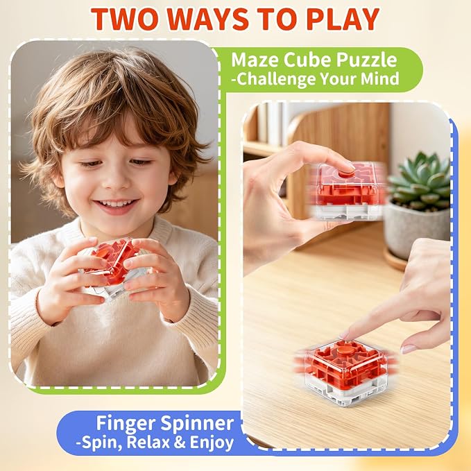 Infowush 2-in-1 Fidget Spinners Maze Cube - Fidget Toys for Kids & Adults | 3x2 Cube, Stress Relief Sensory 3D Brain Teaser Puzzle Cube, Board Game, Travel Toy, Birthday Gift for Boys Girls Ages 3 & Up