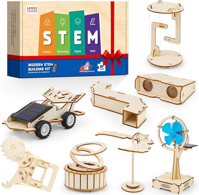 LUCKY GUESS 8 in 1 STEM Science Kit for Kids, Solar & Physics Experiments | Wooden STEM Kit for Kids, Building Kits, Solar Powered Car, No Batteries, No Tools, CPC & ASTM Certified, Ages 8-14, Gift Box