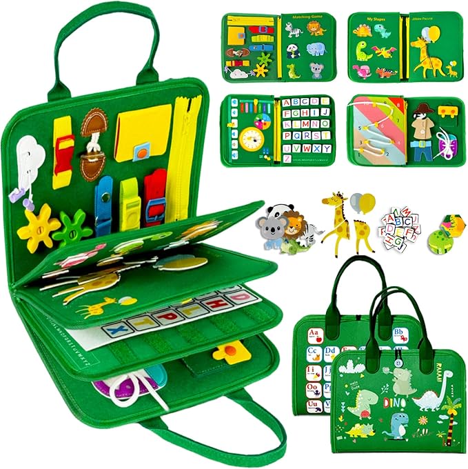 Toddler Busy Board Montessori Toys – Sensory Busy Book, Educational Learning Travel Toy for Airplane & Car, Keeps Toddlers Engaged, Birthday Gifts for Toddler Boys Girls