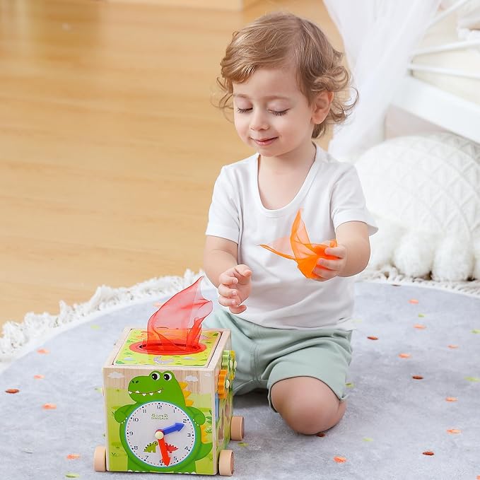 JAUNTY Montessori Activity Cube Toys for Toddlers 1 2 3 Years Old, Wooden Sensory Baby Tissue Box Toy for 1 Year Old Girls Boys, Great Educational Toys 1st First Birthday Gift