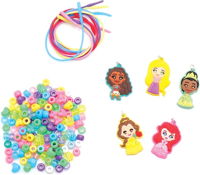 Disney Princess Necklace Activity Case – Jewelry Making Kit with Beads, Charms & Strings – Create Custom Princess Necklaces – Craft Gift for Girls Ages 3+ – Portable Storage Case Included | Craft Kit Includes Charms & Strings to Create 5 Custom Necklac...