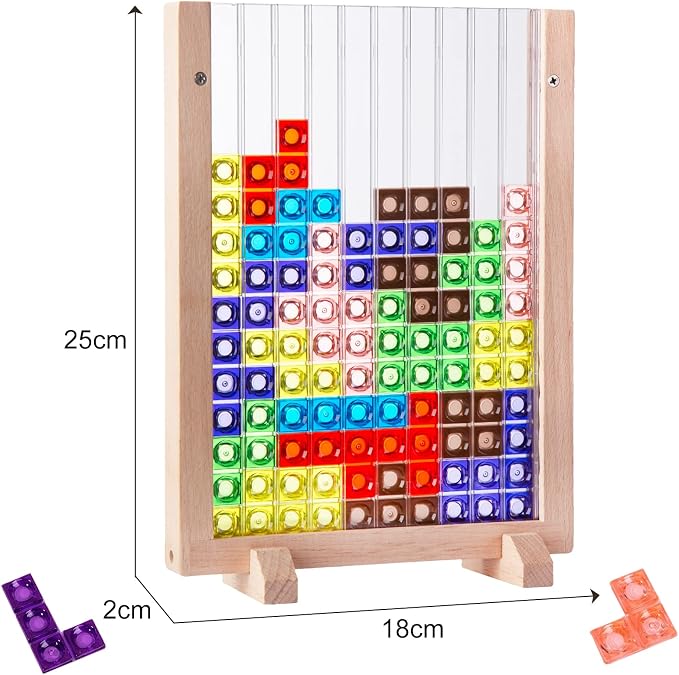 Building Blocks Puzzle Game Toy, Plastic Brain Teaser Toys with Vertical Wood Frame, Russian Stacking Toys for Kids Early Educational Games Montessori Toys for Boys & Girls