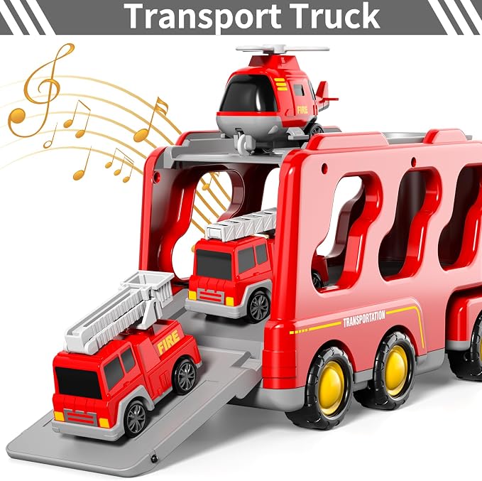 Bennol Fire Truck Toy Set for Kids Toddlers Ages 3-5: Fire Engine with Extendable Ladder & Helicopter | Friction Powered Toy Cars for Boys Girls Gifts1 2 3 4 5 Years Old