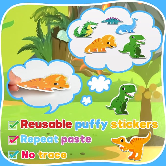 ASTARON 3 Pack Reusable Sticker Books for Toddlers,Educational Sensory Toy | Reusable Sticker,Waterproof Jelly Stickers, Portable Travel Toys,Educational Sensory Learning Toy,Gift for Boy Girl