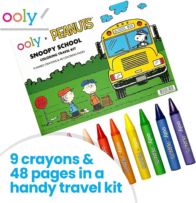 Ooly x Peanuts Coloring Book 9 Jumbo Crayon Kit - Snoopy | Ages 3+, Easy Grip, Handle Carry, Great for Car and Airplane Travel, Fun Gift