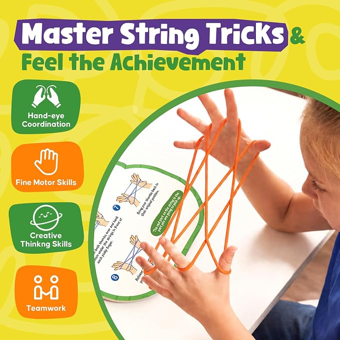Kasfalci Cradle String Game Kit - Teen Girl Gifts, Birthday Gift for 8 9 10 11 12 Year Old Boys Girls - Road Trip & Travel Toys for Kids Ages 6-12 - Classic Cats Finger String Figures