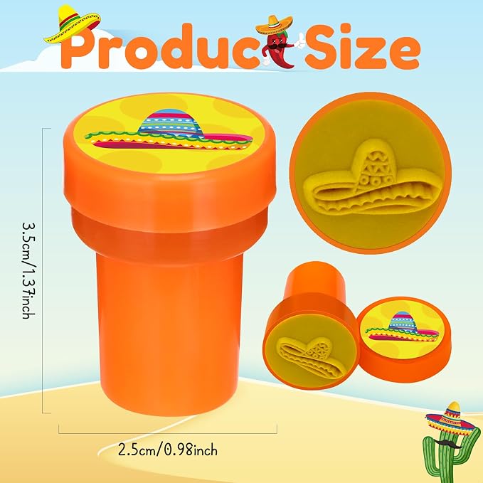 Cinrobiye 24 Pcs Mexican Fiesta Stampers for Kids,Party Favor Set, Mexico Party Favor Set Stampers, Cinco de Mayo Birthday Party Supplies, Classroom Rewards, Piñata Fillers, Goody Bag Stuffers