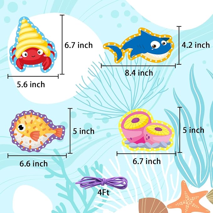 Sea Animals Lacing Cards Sewing Cards For Kids 12 Pack Shark Whale Ocean Theme Party Decor Double Sided Cardboard Lacing Playing Games for Preschool Home Developing Imagination Education Supplies