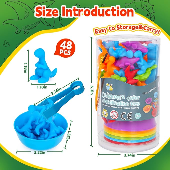 Dinosaur Toys,Color Sorting Toys for Kids,Montessori Education Learning Activities Sensory Training & Counting Games Christmas Stocking Stuffers Gifts for 3 Year Old Boys Girls