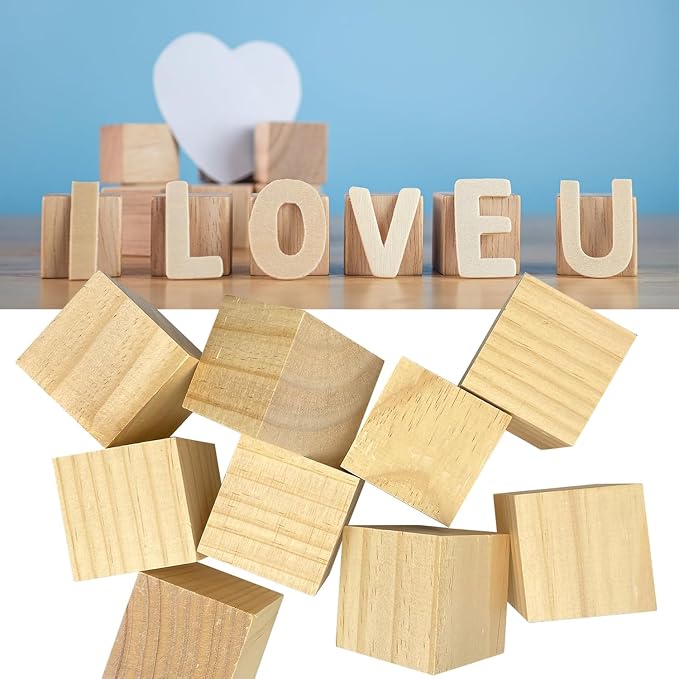 MUXGOA 1-1/2 inch Unfinished Wooden Cubes,Pack of 40 Wood Square Blocks, Wood Blocks for Crafting Making & DIY Projects & Decor