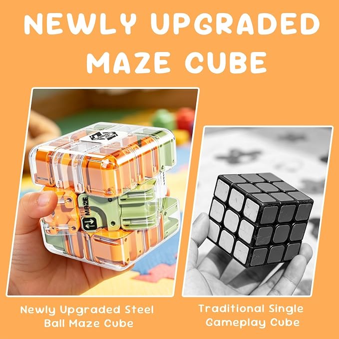 3D Maze Cube Toys for Adults Kids 5-8 8-12, Brain Teaser Fidget Sensory Toy, Magic Game Gifts for Boys Girls Birthday Easter Christmas Stocking Stuffers, Educational STEM Learning Puzzle