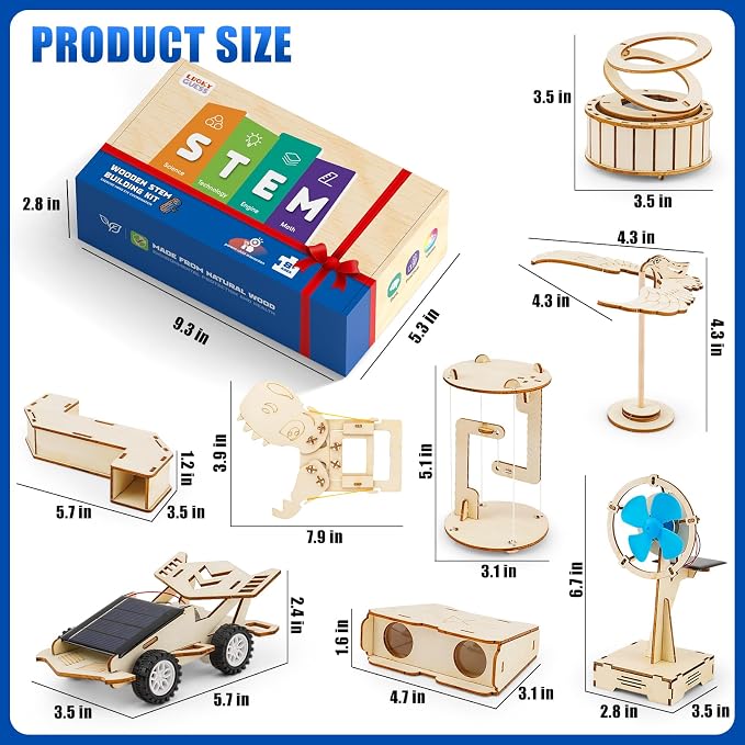 LUCKY GUESS 8 in 1 STEM Science Kit for Kids, Solar & Physics Experiments | Wooden STEM Kit for Kids, Building Kits, Solar Powered Car, No Batteries, No Tools, CPC & ASTM Certified, Ages 8-14, Gift Box
