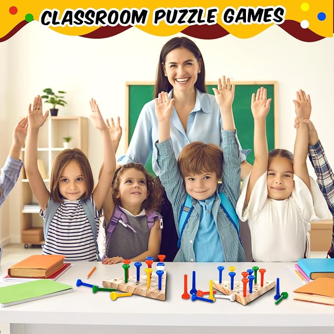 Zhanmai 50 Sets Wooden Triangle Peg Travel Game, Multi-Color Peg
