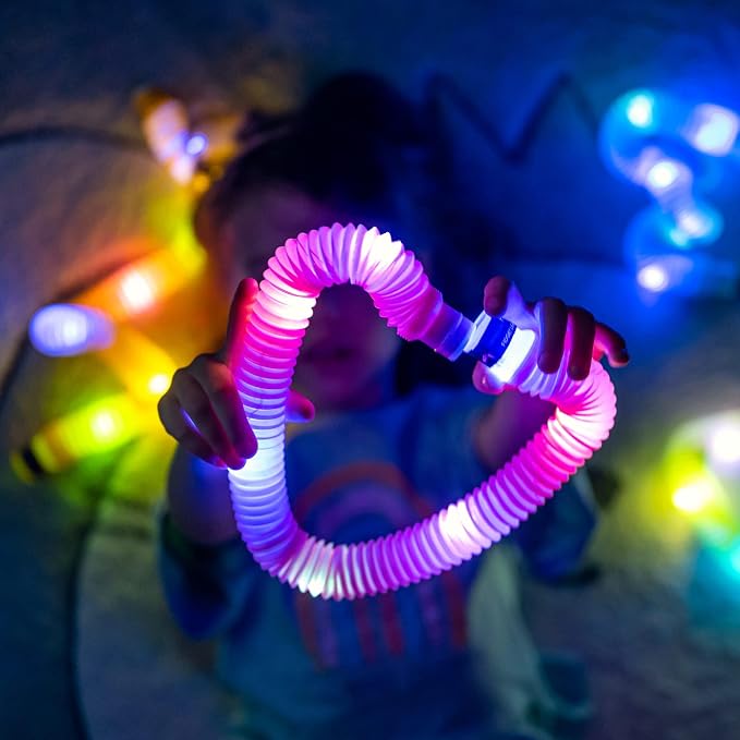 nutty toys Light Up Sensory Toys - Large Pop Tubes - Glow Sticks - Creative STEM Learning for Kids & Toddlers - Top ADHD Autism Fidget 2026, Best Boy & Girl Christmas Stocking Stuffers Gifts Idea