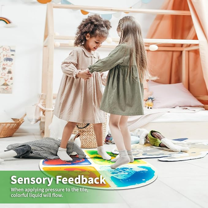 LONGKING 4-Sheet Liquid Sector Sensory Tiles, Colorful Floor Tile for Play Centers, Playroom, Lava Tiles, Radius 13" | Sensory floor tiles, soft liquid gel, Radius 13", color movement play mat, playroom classroom daycare, 4-sheet
