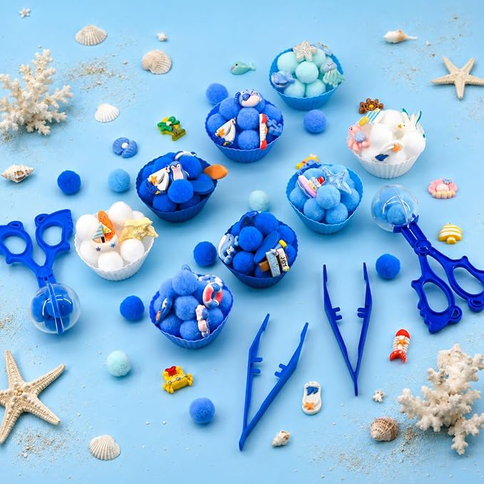 152 Pcs Ocean Sensory Bin Items Summer Beach Counting Sorting Sea Animals Sensory Bin Filler Fine Motor Sea Star Shell Fish Counts for Summer Counting Sorting
