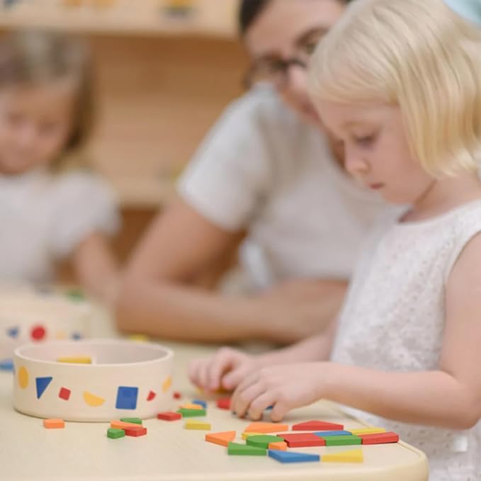 PlanToys® Mosaic Wooden Toy for Toddlers 12M+ Montessori 45 Geometric Pieces