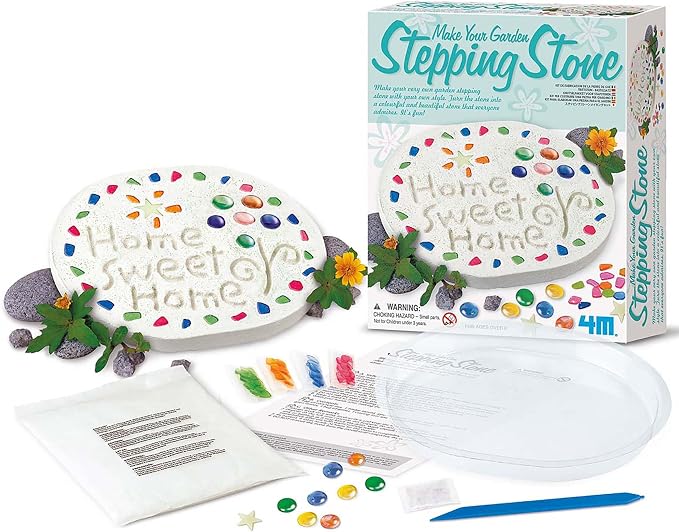 4M Make Your Garden: Stepping Stone - DIY Ceramic Yard Decor Art & Craft | Create a 7.5-inch sparkling garden stone with beads, glitter, and stones. Perfect creative keepsake for kids ages 8 and up