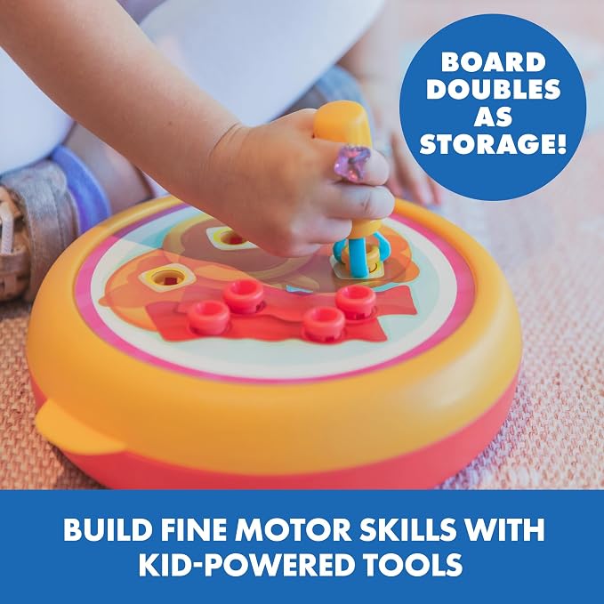 Educational Insights Design & Drill Rivet Pop Cafe - Fine Motor Toys for Toddlers 3-4, Creative Construction Toys, Pop Rivet Set with Real Tools for Kids, Toddler STEM Toy, Independent Learning