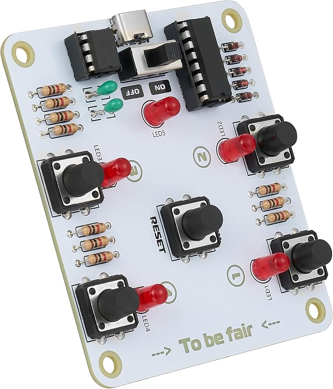 Soldering Practice Kit, 4-Player Buzzer Game for Beginners, DIY | Through-Hole Components, Extra-Large Pads, Ideal for STEM Projects