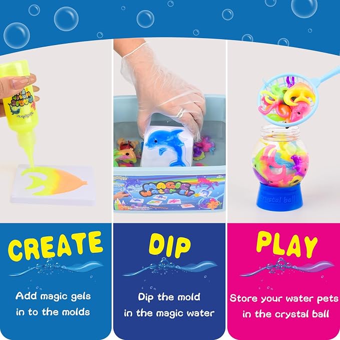 NiuSphere Magic Water Elf Toy Kit - Aqua Gel Water Pets, 18 Gels & 16 Molds, DIY Squishy Maker Kit, Craft Art for Kids, Make Your Own Squishies Sensory Toys, 4 5 6 7 8 9 10 Year Old Boy Girl Gifts