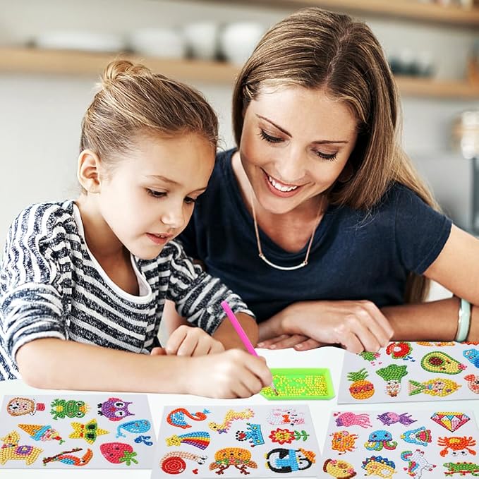 60pcs 5D Diamond Art Stickers Arts and Crafts Kits for Kids Ages 4-8 8-12 | Creative Gem Art Paint by Number Kits for Kids Boys Girls DIY Mosaic Stickers Toys for Birthday Party Halloween Xmas Gifts