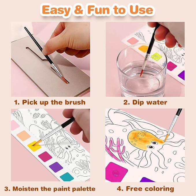 ZHOC Paint with Water Coloring Books for Kids, Pocket Mess Free Watercolor Painting Sets for Kids Ages 3 4 5 6 7 8+, Water Color Paint Set Arts and Crafts Gift for Boys Girls, Princess and Oceans