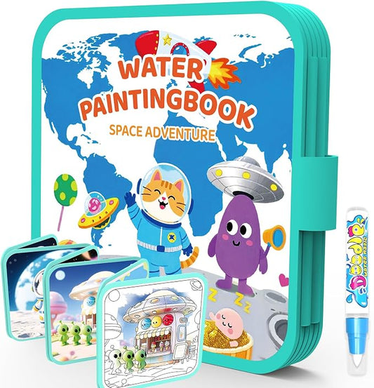 K'ONLE Reusable Water Painting Books, 10 Pages Space Coloring Books | Mess Free Coloring Book for Toddlers 1-3, Travel Gift for Boys & Girls, Educational Art Activity, Montessori Art