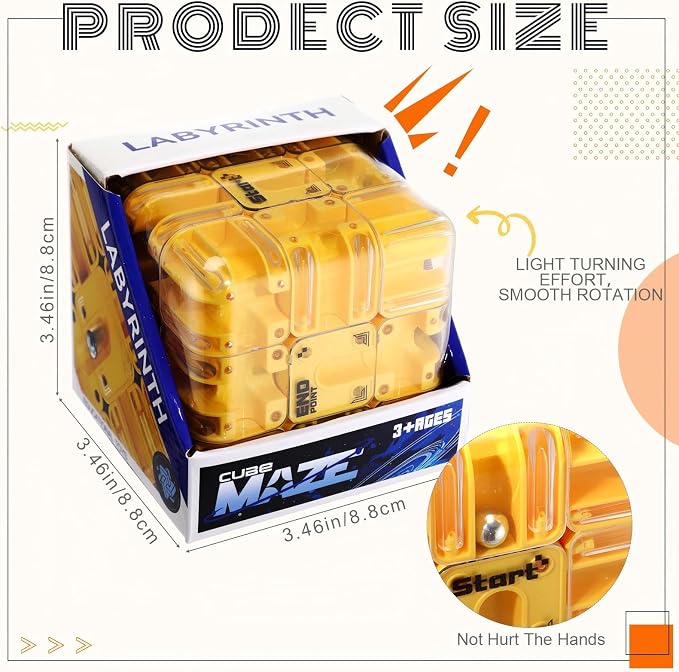1 Sets Large Labyrinth 3D Maze Cube Puzzle Maze Game Gravity 3D Puzzle Cube Brain Teaser Ball Games for Kids Education Sensory Toys Gift for Adults (Classical,Yellow)