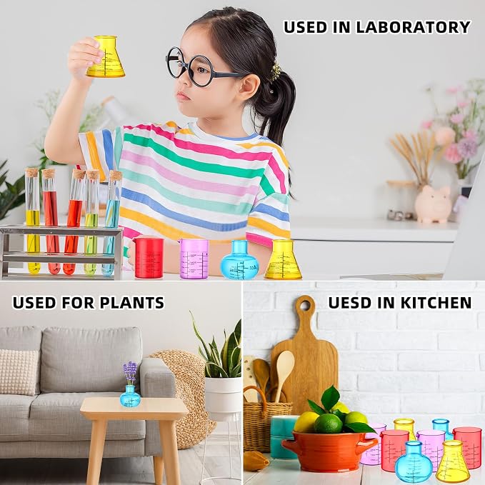 8 Pcs Science Measuring Flask Set for Kids | Graduated Cylinder, 30ml, Colorful, Science Kits for Kids, Ideal for DIY and Lab Experiment, PS Plastic