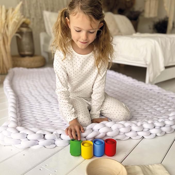 Ulanik Balls in Cups Starter Kit Montessori Toys for 1 Year Old | Open-ended wooden sorting set; 4 basic colors; bowl and bag for easy storage